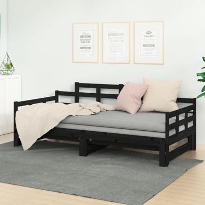 Slaapbank uitschuifbaar massief grenenhout zwart 2x(90x200) cm