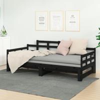 Slaapbank uitschuifbaar massief grenenhout zwart 2x(90x200) cm