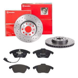 Remmenset, remschijf BREMBO, Remschijftype: Geperforeerd / Geventileerd, Inbouwplaats: Vooras, u.a. für VW, Audi