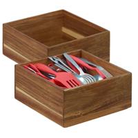 Bestekbak/keuken organizer - 2x - 1 vaks - Smart Desk serie - acacia hout - 15 x 15 x 7 cm