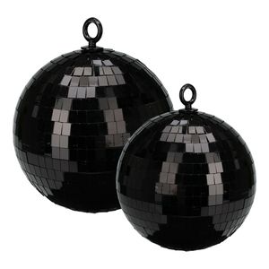 Grote discobal kerstballen - 2x st - zwart - 15 en 18 cm - kunststof