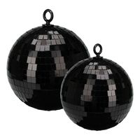 Grote discobal kerstballen - 2x st - zwart - 15 en 18 cm - kunststof - thumbnail