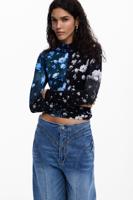 Tweekleurig bloemen t-shirt - BLACK - S