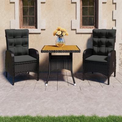 3-delige Tuinset poly rattan en acaciahout zwart