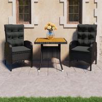3-delige Tuinset poly rattan en acaciahout zwart