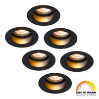 Set van 6 Mari - LED platte inbouwspots met lage inbouwdiepte 58mm - 3,8 Watt 230 Lumen - Dim to Warm - GU10 LED Module - Verzonken - Dimbaar - Rond - IP65 waterdicht - Zwart