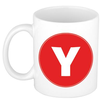 Koffie mok met de letter Y - beker - rood - eerste letter van een voornaam - wit - 300 ml