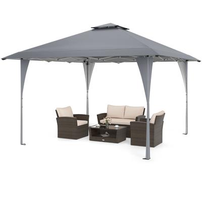 4 x 4 m Pop Up Paviljoen Hoogteverstelbaar Tuinpaviljoen met Dubbel Dak & Metalen Frame Grijs
