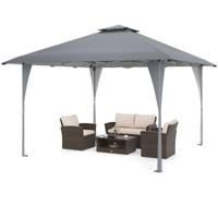 4 x 4 m Pop Up Paviljoen Hoogteverstelbaar Tuinpaviljoen met Dubbel Dak & Metalen Frame Grijs
