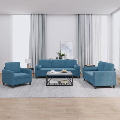 3-delige Loungeset met kussens fluweel blauw