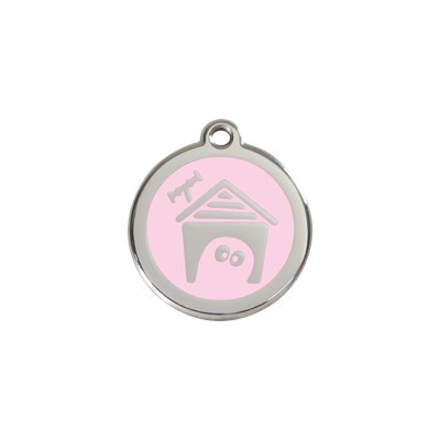 Dog House Pink roestvrijstalen hondenpenning small/klein dia. 2 cm - Reddingo