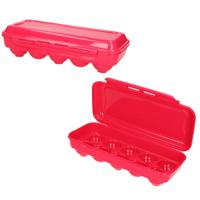 Kunststof Eierdoos - 2x - houder voor eieren - 10 eieren - roze - 27 x 12,5 cm