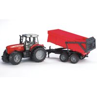 Bruder Massey Ferguson 7480 Tractor met Aanhanger - thumbnail