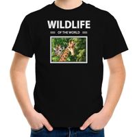 Giraf t-shirt met dieren foto wildlife of the world zwart voor kinderen