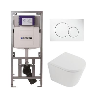 QeramiQ Dely Toiletset - Geberit UP320 Burda inbouwreservoir - witte bedieningsplaat - softclose toilet zitting 35 mm - mat wit SW1026254/SW1000767/0701131/0700518