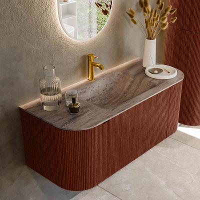 Badmeubel Mondiaz Kurve-Dlux | 110 cm | Meubelkleur Ruby | Wastafelkleur Oza | Solid surface | Wasbak midden spoelbak | 1 kraangat