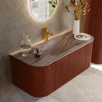Badmeubel Mondiaz Kurve-Dlux | 110 cm | Meubelkleur Ruby | Wastafelkleur Oza | Solid surface | Wasbak midden spoelbak | 1 kraangat