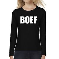 BOEF tekst t-shirt long sleeve zwart voor dames - thumbnail