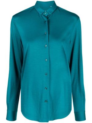 Xacus chemise en laine vierge à ourlet incurvé - Bleu