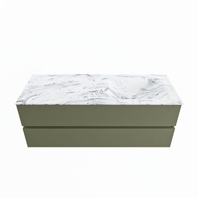 MONDIAZ VICA-DLUX 130cm badmeubel onderkast Army 2 lades. Inbouw wastafel CLOUD rechts 1 kraangat, kleur Glace.