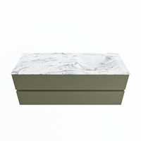 MONDIAZ VICA-DLUX 130cm badmeubel onderkast Army 2 lades. Inbouw wastafel CLOUD rechts 1 kraangat, kleur Glace.