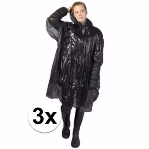 3x wegwerp regenponcho zwart