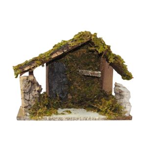 Lege kerststal - zonder figuren - L24 x B14 x H17 cm - hout/mos