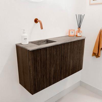 Toiletmeubel Mondiaz Joya Dlux | 81.6 cm | Meubelkleur Walnut | Faye wastafel Oza Wasbak Links | Zonder kraangat(en)