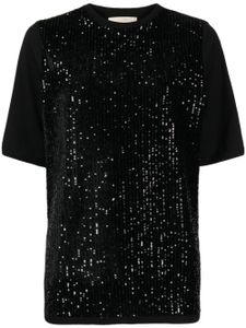 Elie Saab t-shirt en velours à sequins - Noir