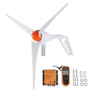 VEVOR 500W windturbine, 12V windgenerator, 3-bladige windgenerator met anemometer, MPPT-controller en verstelbare windrichting, geschikt voor thuis, boerderij, camper, boot