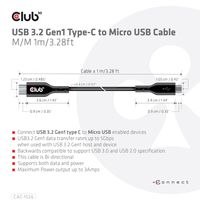 CLUB3D USB 3.2 Gen1 Type-C to Micro USB Cable M/M 1m /3.28ft - thumbnail