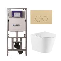 QeramiQ Dely Toiletset - 36.3x51.7cm - diepspoel - rimless - Geberit UP320 Burda inbouwreservoir - softclose toiletzitting - bedieningsplaat beige - ronde knoppen - wit mat SW543432/0701131/SW1102365