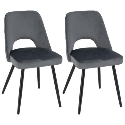 Set van 2 Gestoffeerde Eetkamerstoelen met Sponskussen met Hoge Dichtheid Stevige Metalen Poten Verstelbare Voetsteunen Grijs