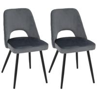 Set van 2 Gestoffeerde Eetkamerstoelen met Sponskussen met Hoge Dichtheid Stevige Metalen Poten Verstelbare Voetsteunen Grijs