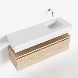Toiletmeubel Mondiaz Andor | 100 cm | Meubelkleur Washed oak | Lex vrijhangend wastafel Talc Rechts | Zonder kraangat