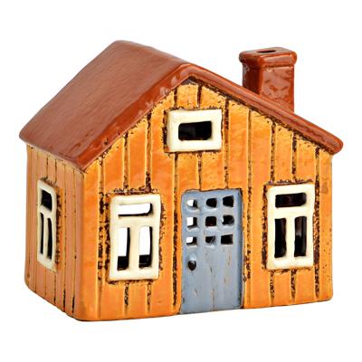 Lichthuis van aardewerk, bruin (B/H/D) 13x12x8cm
