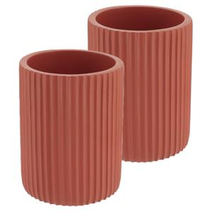 Tendance Tandenborstelbeker 101 series - 2x - terracotta - geribbeld - PS - 7 x 9,5 cm