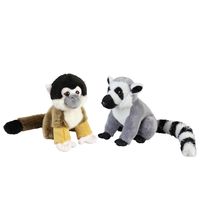 Apen serie zachte pluche knuffels 2x stuks - Ringstaart Maki en Squirrel Aapje van 18 cm - thumbnail