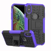 Band textuur TPU + PC schokbestendig geval voor iPhone X/XS met houder (paars)