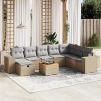 9-delige Loungeset met kussens poly rattan gemengd beige