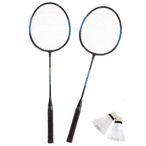 Badminton set blauw/zwart met 2 shuttles en opbergtas   -