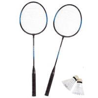 Badminton set blauw/zwart met 2 shuttles en opbergtas   - - thumbnail