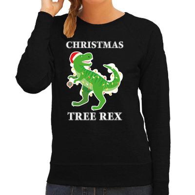 Christmas tree rex Kerstsweater / outfit zwart voor dames Christmas tree rex Kerstsweater / outfit zwart voor dames