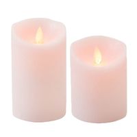 LED kaarsen/stompkaarsen - set 2x - roze - H10 en H12,5 cm - bewegende vlam