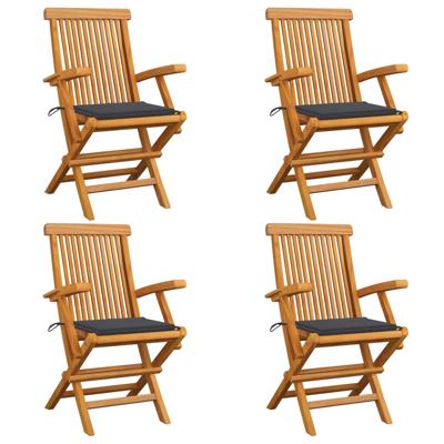Tuinstoelen 4 st met antracietkleurige kussens massief teakhout