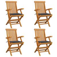 Tuinstoelen 4 st met antracietkleurige kussens massief teakhout