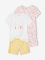 Set van 2 pyjamashorts met bloemen- en kersenprint voor meisjes Basics lichtgeel - thumbnail