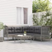6-delige Loungeset met kussens poly rattan grijs