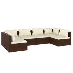 vidaXL 6-delige Loungeset met kussens poly rattan bruin