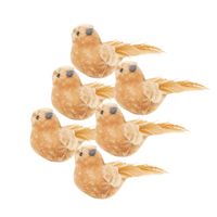 6x stuks kunststof decoratie vogels op clip caramel bruin 12 cm